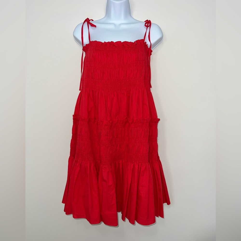 NWT Anthropologie Pinch Hot Pink Sundress Tiered Pleated Large